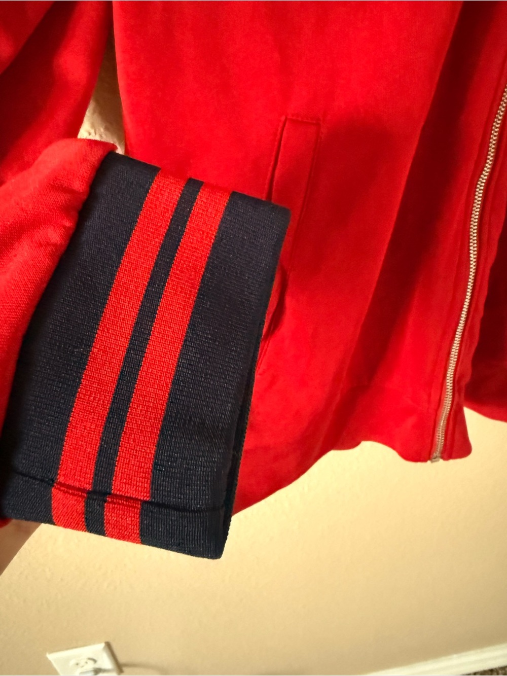 Forever 21 Red Track Bomber Jacket with White & Navy Stripes - Picture 5 of 6